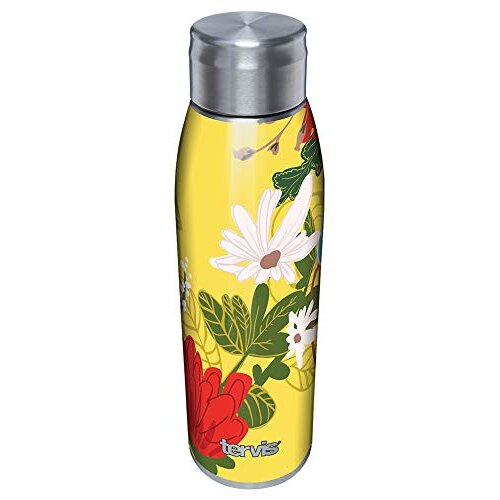 Tervis Yellow Mellow Floral Triple Walled Insulated Tumbler, 17oz Water Bottle, Stainless Steel